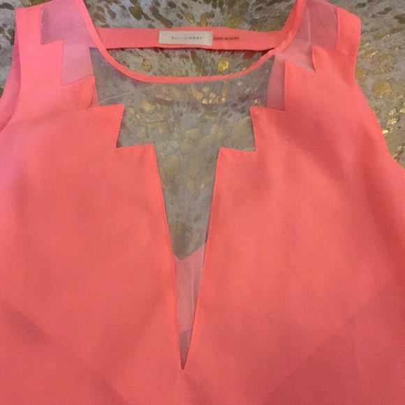 Bright coral low cut sheer top and open v back S - Picture 2 of 3